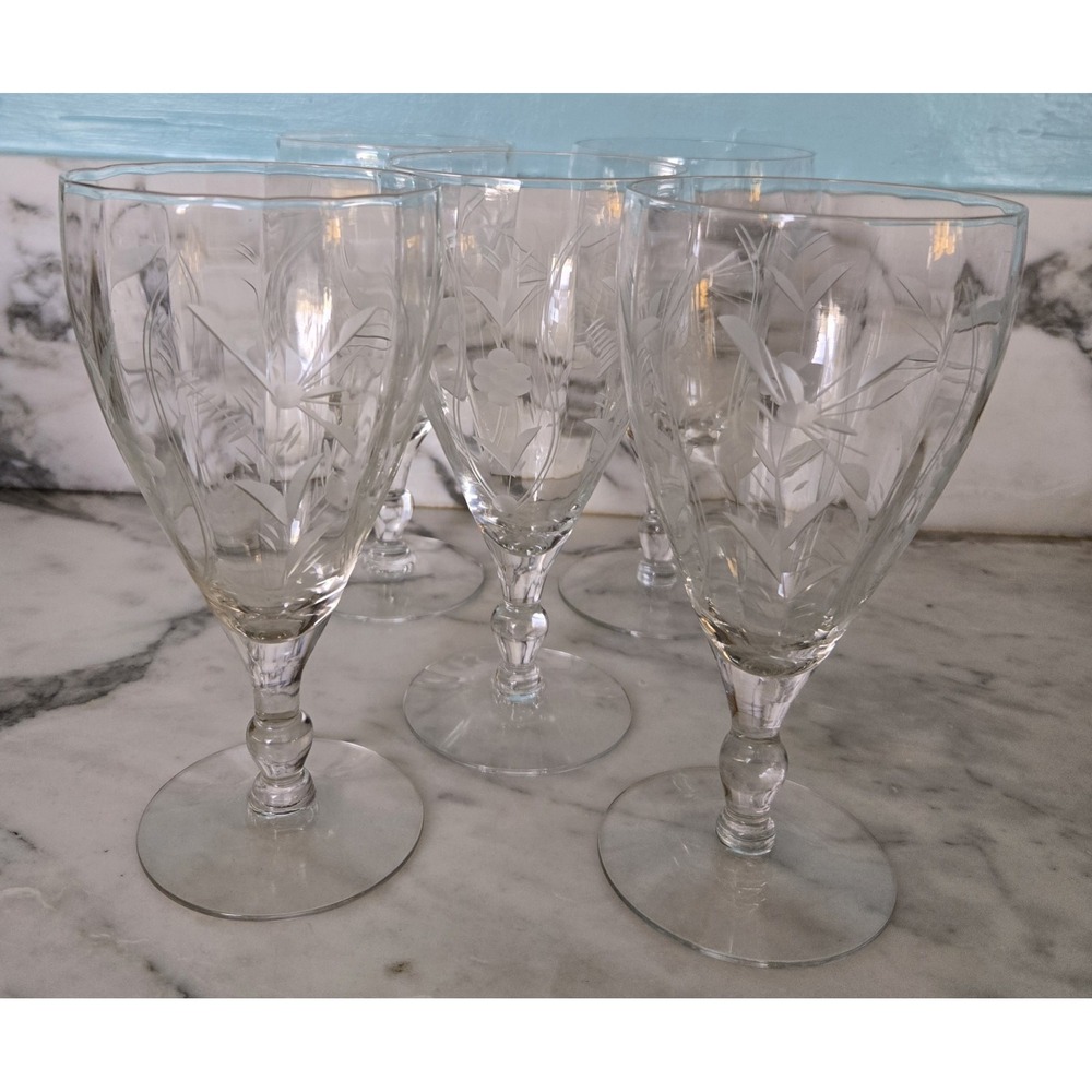 Crystal Stemware Vintage Sears Roebuck Ambassador Pattern Etched 20th Cen. Box